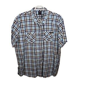 Enyce Shirt Men's 4XL Blue Plaid‎ Short Sleeve Button Up Shirt